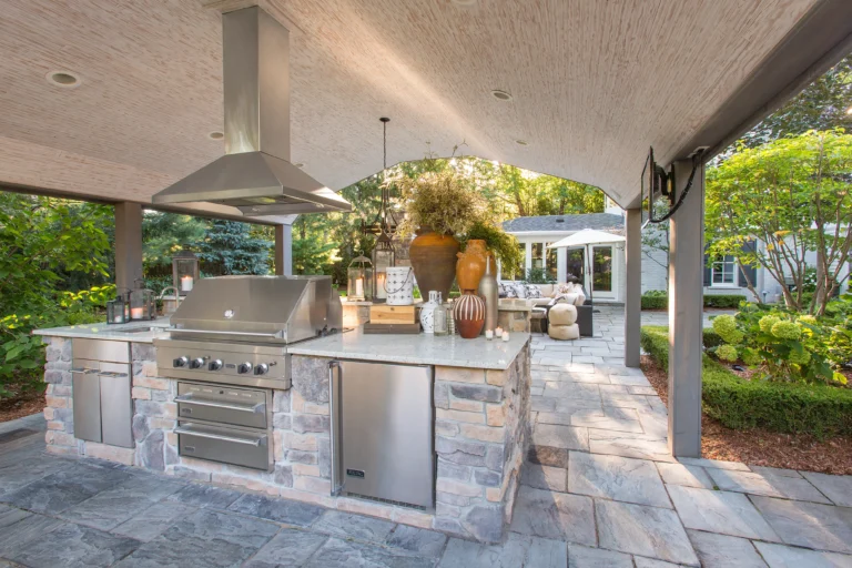 Covered backyard patio kitchen